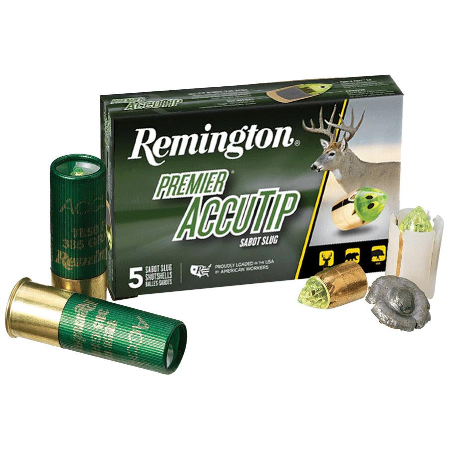 Remington Premier AccuTip Bonded Sabot Slug 12 ga 2 3/4" 385 gr Slug 1850 fps 5/ct Picture of Remington Arms Co. Inc. REMINGTON PREMIER ACCUTIP SABOT SLUG LOADS 12GA 2-3/4IN 385 PPT AMMO 5RD