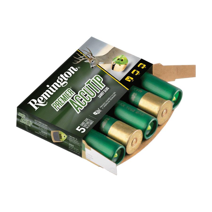 Remington Premier AccuTip Bonded Sabot Slug 12 ga 2 3/4" 385 gr Slug 1850 fps 5/ct Picture of Remington Arms Co. Inc. REMINGTON PREMIER ACCUTIP SABOT SLUG LOADS 12GA 2-3/4IN 385 PPT AMMO 5RD