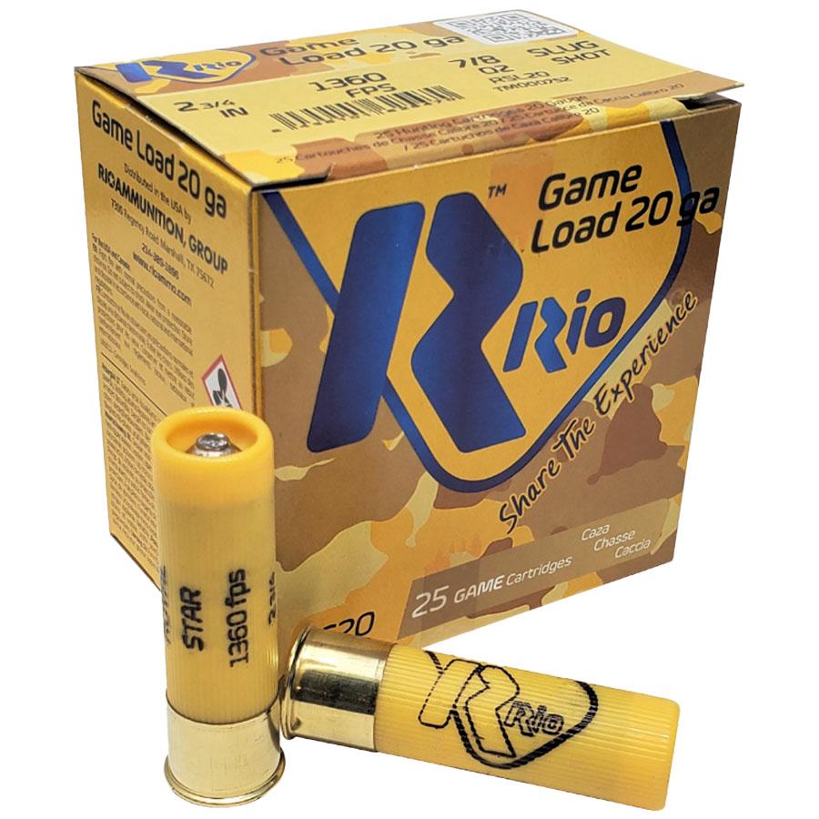 Rio Royal Star Slug Shotshell 20 ga 2-3/4" 7/8oz 1360 fps Slug 25/ct Picture of Rio Outdoors Corp Royal Star Slug 20ga 2-3/4" 7/8oz 1360fps 25RD