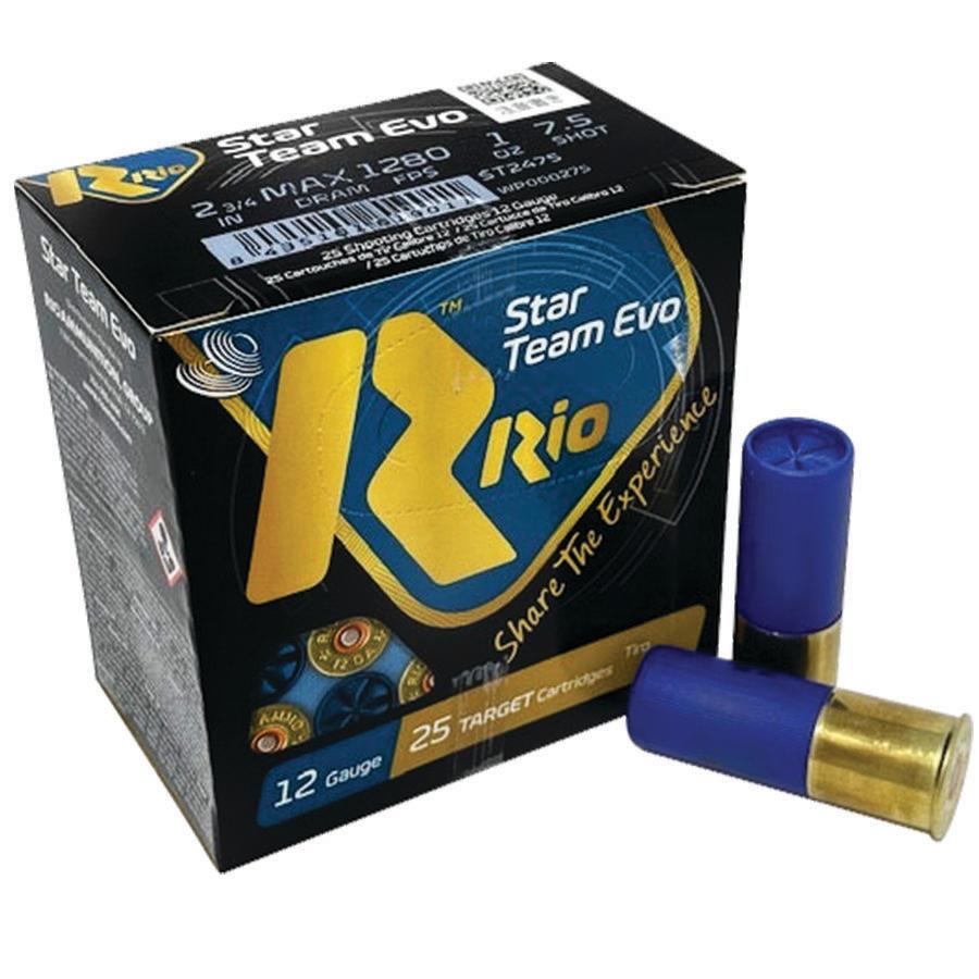 Rio Star Team 12 ga 2-3/4" 1 oz 1280 fps #7.5 25/ct Picture of Rio Outdoors Corp Star Team EVO 12GA 2 3/4" MAX 1oz #7.5 1280 FPS
