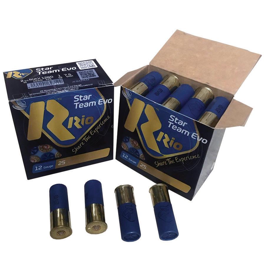Rio Star Team 12 ga 2-3/4" 1 oz 1280 fps #7.5 25/ct Picture of Rio Outdoors Corp Star Team EVO 12GA 2 3/4" MAX 1oz #7.5 1280 FPS