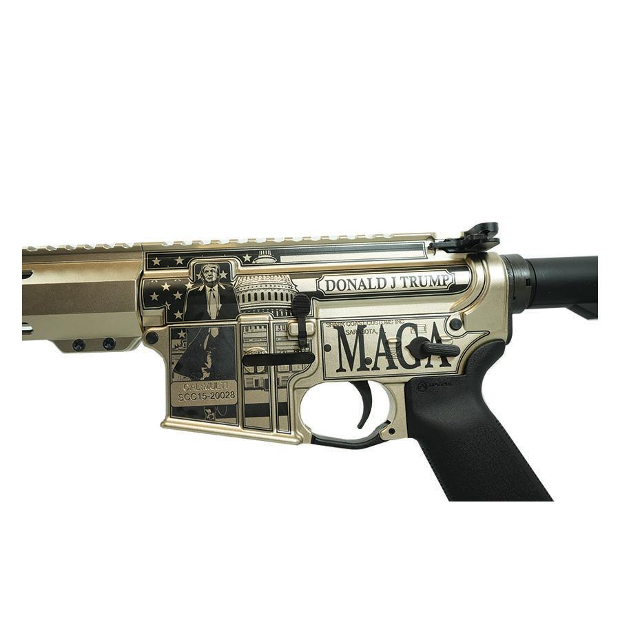 Shark Coast SCC-15 "Trump Fight" Rifle 5.56mm 30rd Magazine 16?? Barrel Champagne Finish Magpul Stock and Grip Picture of Shark Coast Tactical Shark Coast Trump Fight AR 16?? .556 Magul Stock and Grip 30rd SCC-15