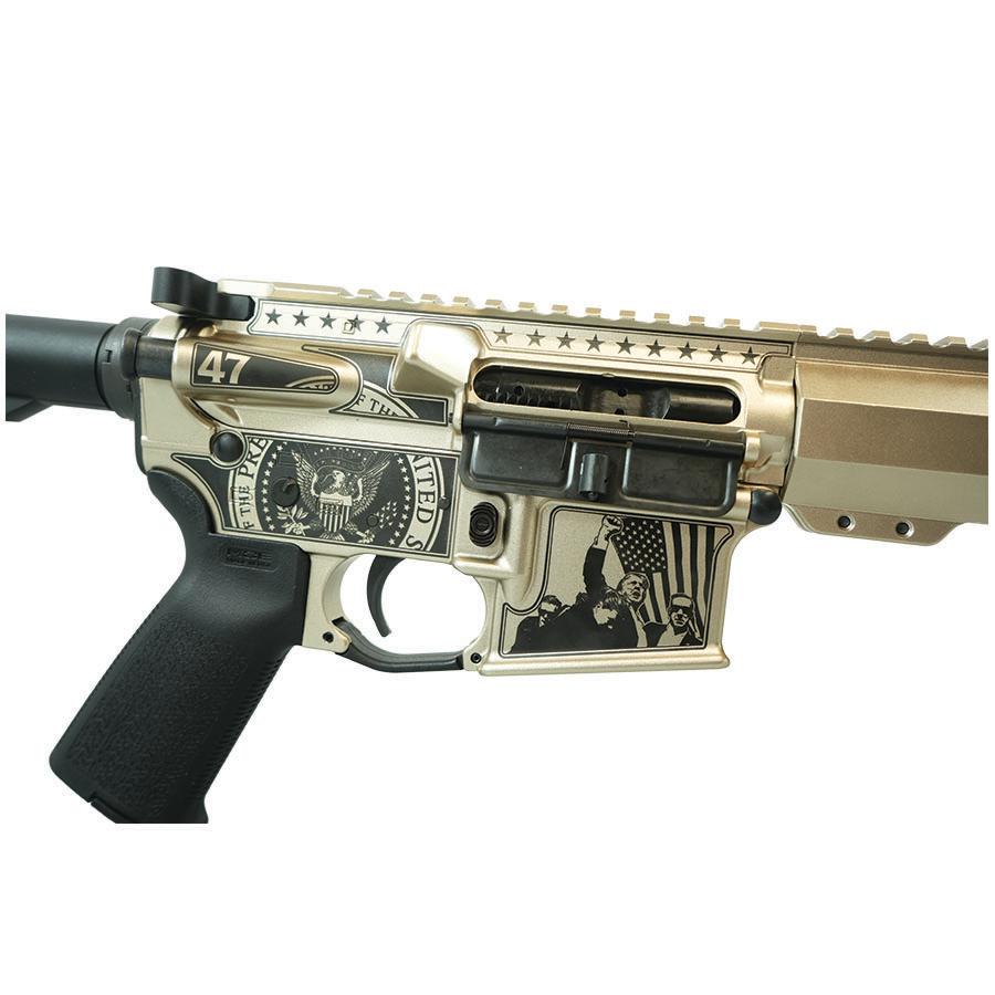 Shark Coast SCC-15 "Trump Fight" Rifle 5.56mm 30rd Magazine 16?? Barrel Champagne Finish Magpul Stock and Grip Picture of Shark Coast Tactical Shark Coast Trump Fight AR 16?? .556 Magul Stock and Grip 30rd SCC-15