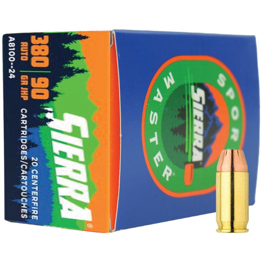 Sierra Sports Master Handgun Ammunition .380 Auto 90 gr JHP 990 fps 20/ct Picture of Sierra Bullets Sierra Sports Master 380 Auto 90 GR JHP Ammo 20 rnds