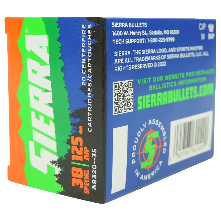 Sierra Sports Master Handgun Ammunition .38 Spl 125gr JHP 20/ct Picture of Sierra Bullets Sierra Sportsmaster 38 Special 125gr JHP Ammo 20/Box
