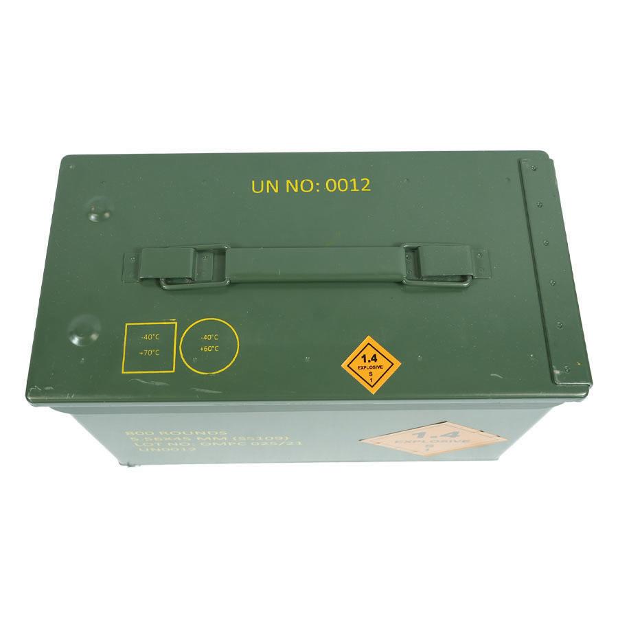 OMPC M855 Steel Core Rifle Ammunition 5.56mm 62gr FMJ 3020 fps 800rds (Boxed in Metal Can) Picture of Used Goods SS109 62 Grain Full Metal Jacket Steel Core 800 Rounds in Ammo Can