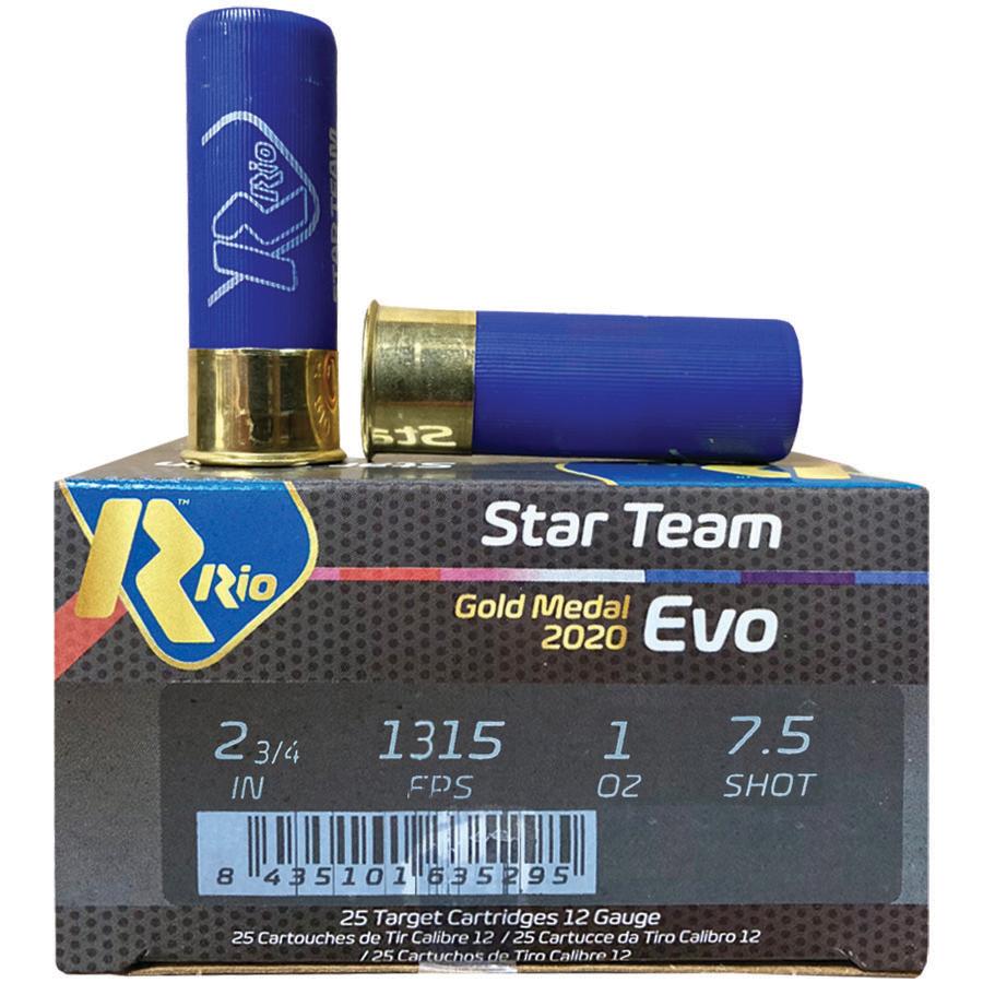 Rio Star Team Evo 28 HV Shotshells 12 ga 2-3/4" 1 oz 1315 fps #7.5 25/ct Picture of Rio Outdoors Corp Star Team EVO 28 HV 12ga 2-3/4" 1315fps 1oz #7.5