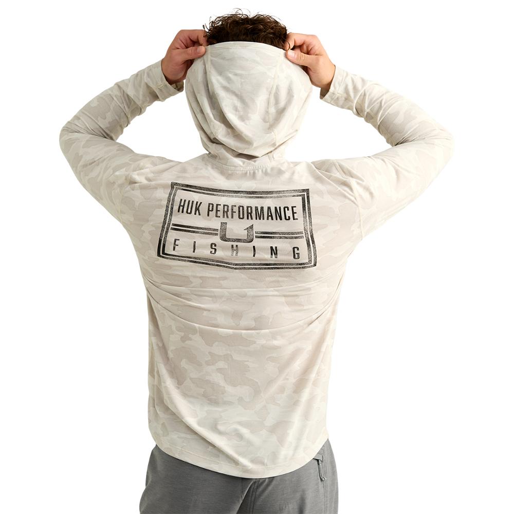 Huk Drift Performance Hoodie Long Sleeve Shirt Silver Birch Camo S