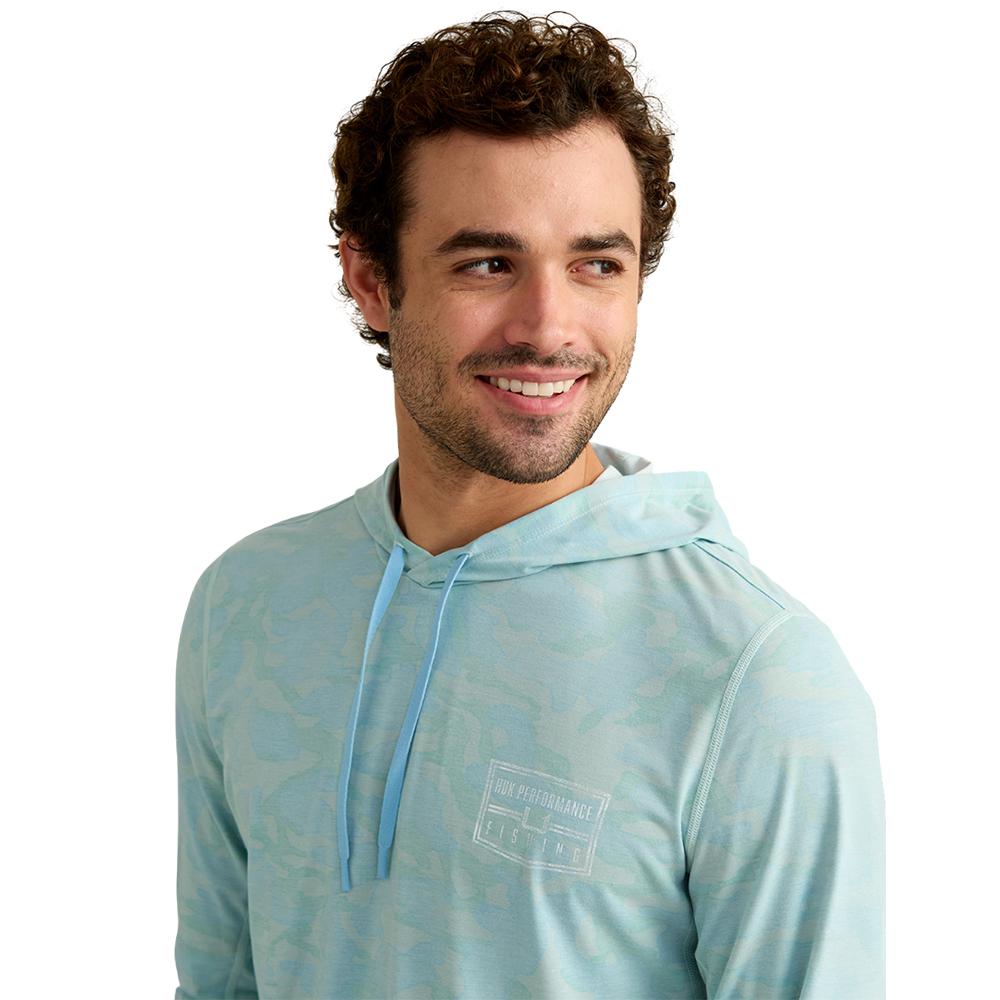 Huk Drift Performance Hoodie Long Sleeve Shirt Heron Blue XL Picture of Marolina DBA HUK DRIFT PRINTED HOODIE HERON BLUE SIZE XL