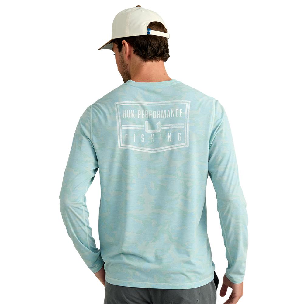 Huk Drift Performance Long Sleeve Shirt Heron Blue S Picture of Marolina DBA HUK DRIFT PRINTED LS CREW HERON BLUE SIZE S