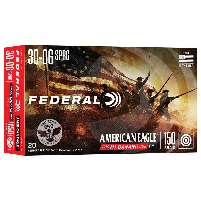 Federal American Eagle 250th Rifle Ammunition .30-06 Sprg 150gr FMJ 2740 fps 20/ct