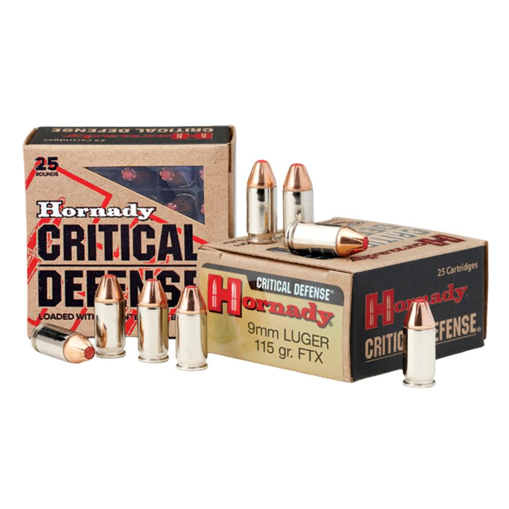 Hornady Critical Defense FTX Handgun Ammunition 9mm Luger 115gr PT 1140 fps 250/ct Case (10-25/ct Boxes) Picture of Hornady Mfg AMMO CRITICAL DEFENSE 9MM 115GR 250RD CASE