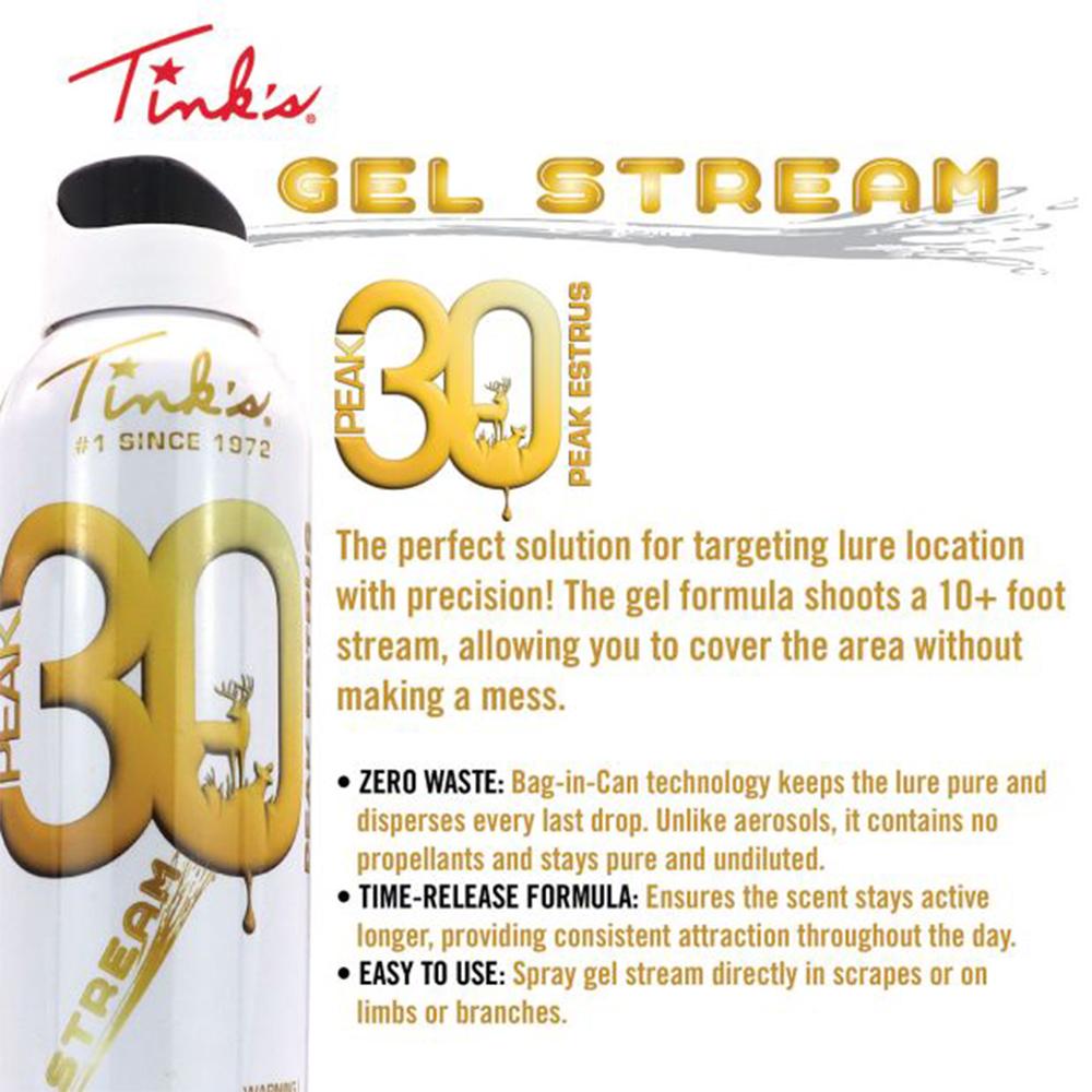 Tink's Peak30 Premium Doe Estrus Natural Gel Stream 5 oz Picture of Dead Down Wind DBA Arcus Hunting PEAK30 Premium Doe Estrus Gel Stream 5 oz.