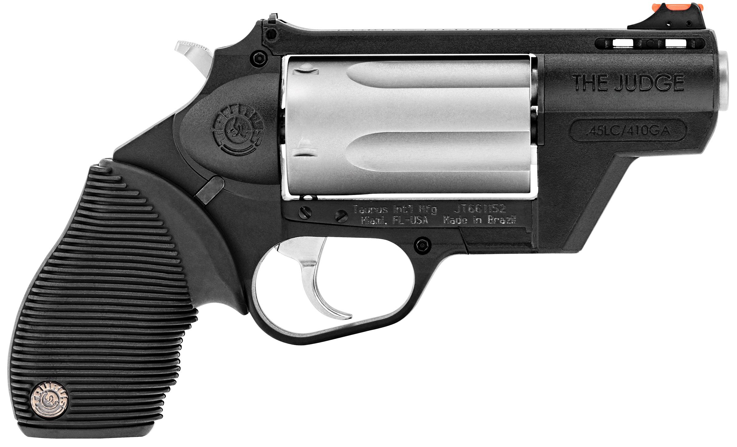 Taurus Judge Public Defender Polymer Handgun .45 Colt/.410 ga 5rd Capacity 2.5" Barrel Black Frame Stainless Cylinder Picture of Taurus International Inc. M45410PLY-SS2 2.5" 2.5" BRL POLY FRAME/STS CLY PUBLIC DEFENDER
