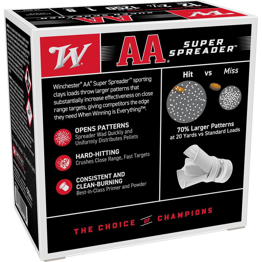Winchester AA Super Spreader Shotshells 12ga 2-3/4" 1oz 1250 fps 25/ct Picture of Winchester Ammunition WINCHESTER AA SPREADER 12 GA 2-3/4'' #8 1 OZ 25/RDS