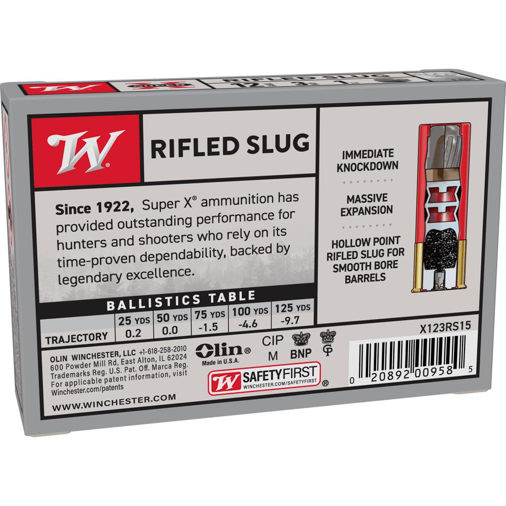 Winchester Super-X Rifled Slug Shotshells 12 ga 3" 1 oz 1760 fps Slug 5/ct Picture of Winchester Ammunition WIN. SX RIFLED SLUG 12GA 3" 1 OZ 1760 FPS 5PK