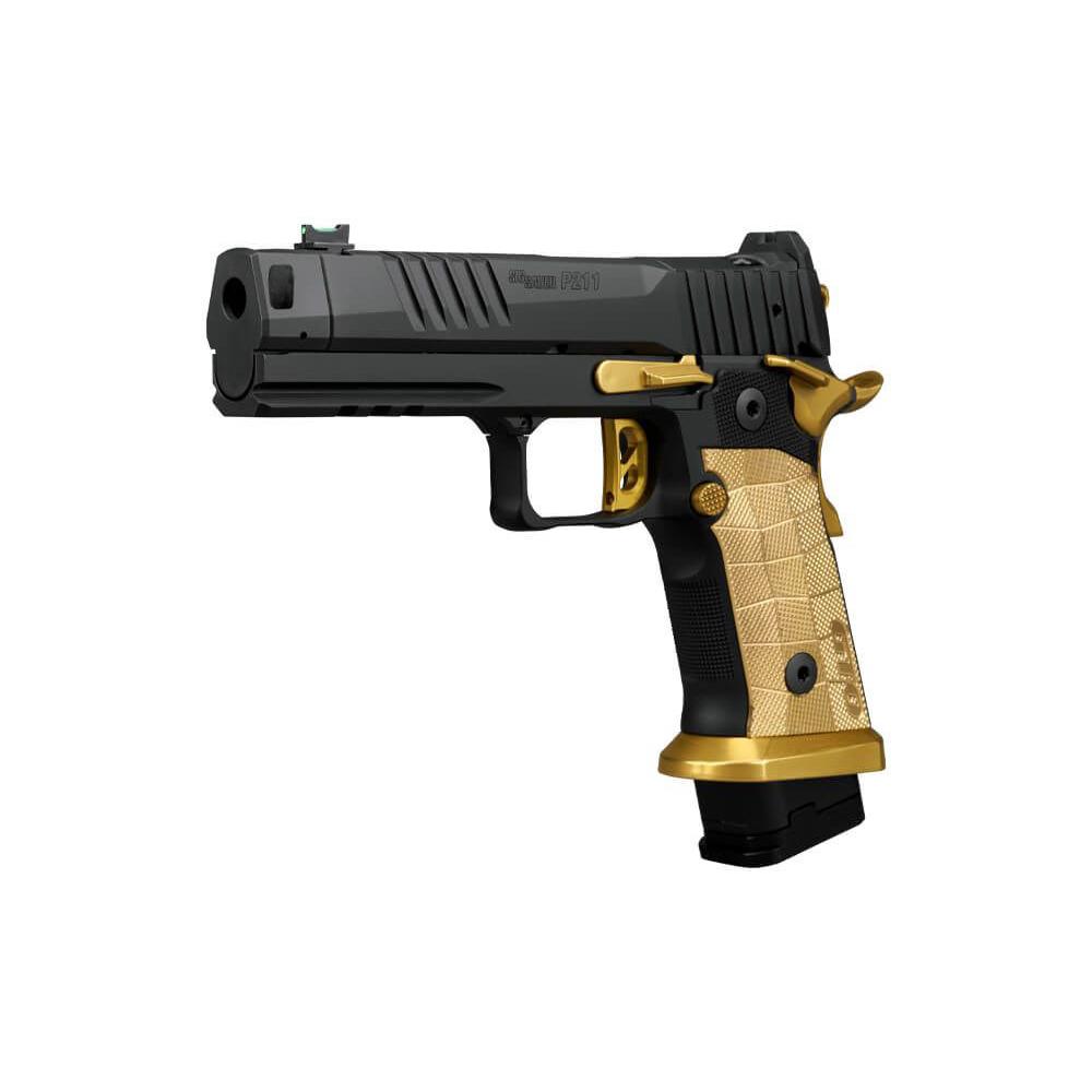 Sig Saur P211 Spectre Comp Handgun 9mm Luger 23(1) & 21(2)rd Magazines 4.4" Compensated Barrel SAO Brass Grip Optic Ready Picture of Sig Sauer P211 SPECTRE 9MM 4.4IN SAO FO BRASS GRP (1)23 (2)21RD MAGs OR COMP