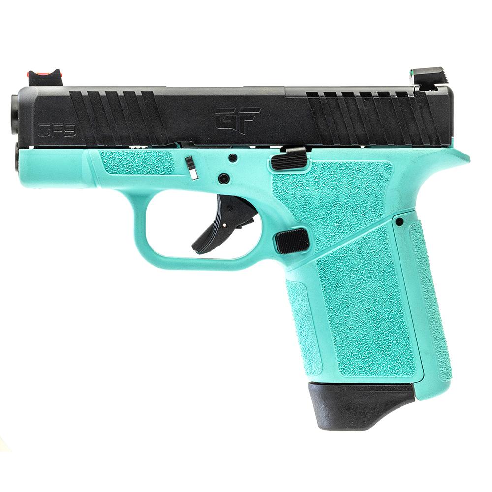 GForce Arms GF9 Rapture Subcompact OR Handgun 9mm Luger 12rd Magazine 3.25" Barrel Robin's Egg Frame Black Slide Picture of GForce Arms GFORCE ARMS GF9 9MM 3.25'' BRL 12+1 Robbins Egg Frame Black Slide Micro FP