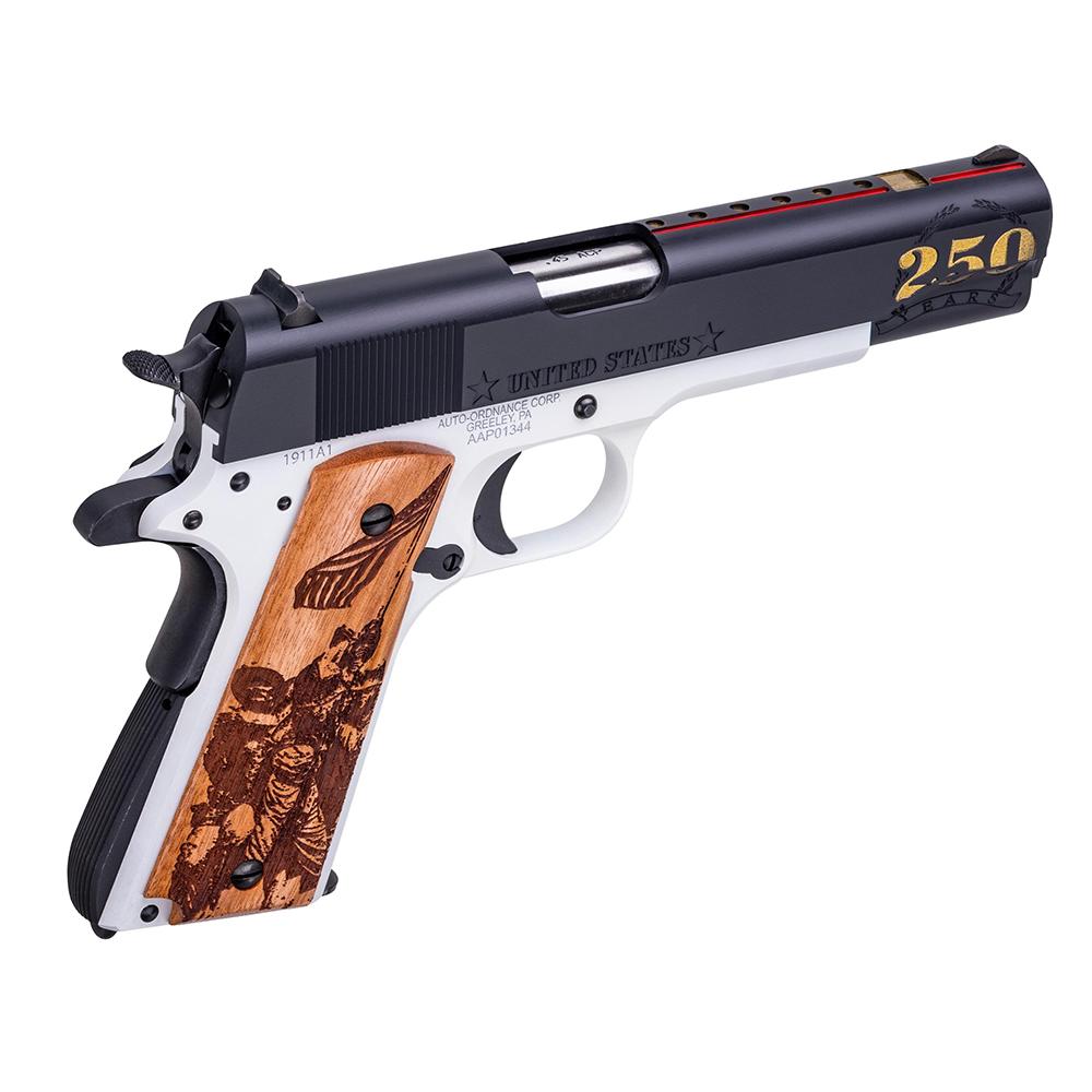 Auto Ordnance Marines 250th Anniversary 1911 Handgun .45 Auto 7rd Magazine 5" Barrel Engraved Wood Grip Picture of Kahr Arms Auto Ord Marines 250th Anniv 1911 45ACP 7Rd 5In Wood Grip