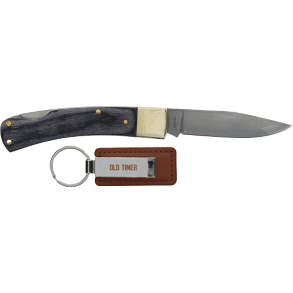Old Timer Folding Knife with Keychain 2-9/10 Clip Point Blade Grey