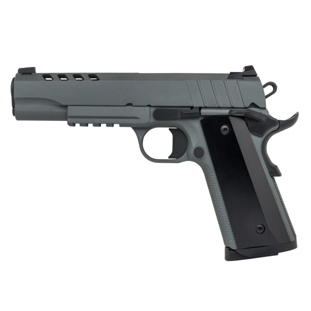 Tisas 1911 Night Stalker Handgun 45 ACP 8rd Magazines (2) 5" Barrel Grey with Black Grips Picture of Tisas Arms Corp TISAS 1911 DUTY Nightstalker 45 ACP 5'' Cerakote Grey slide lightning cuts