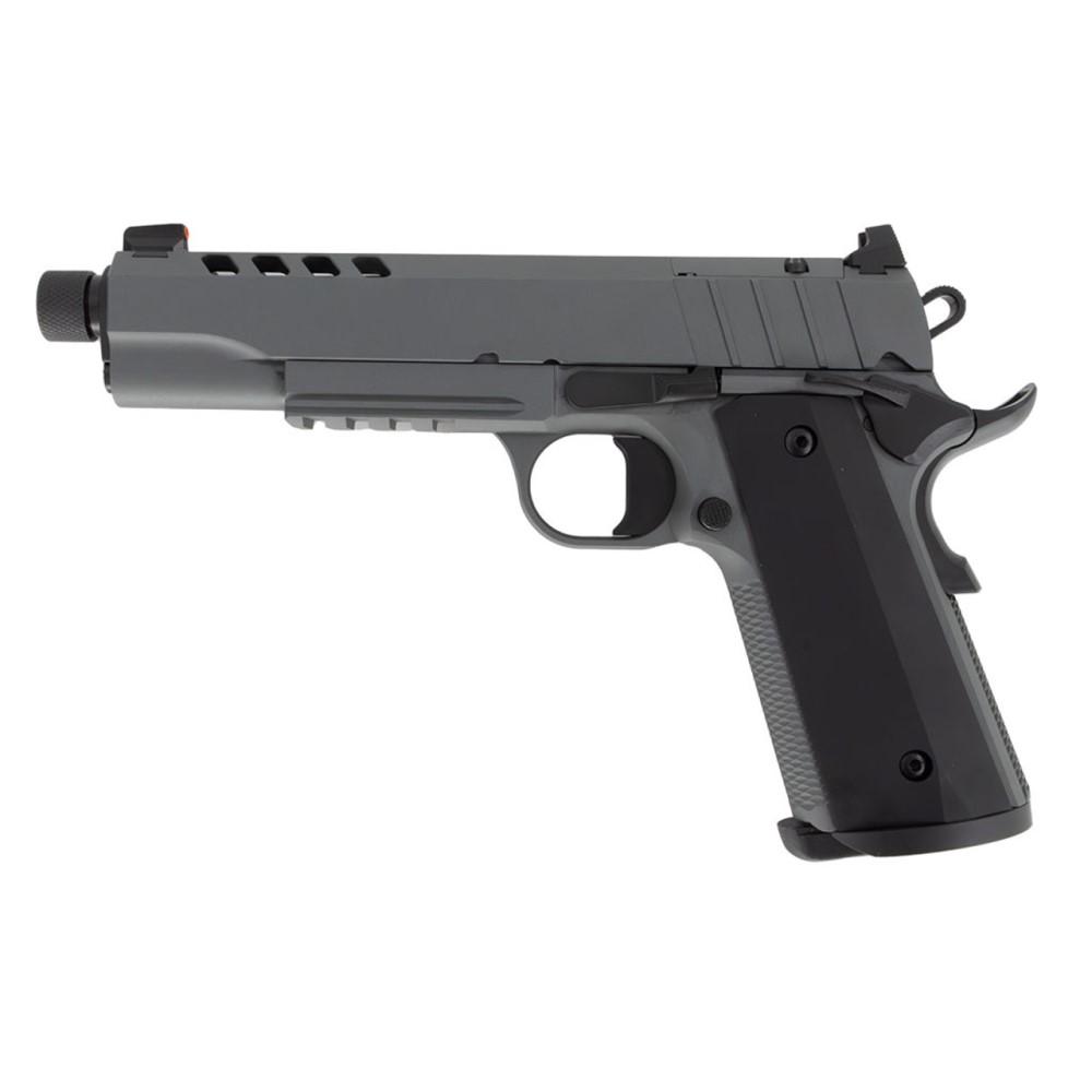 1911 Night Stalker SF 10 Handgun 10mm 8rd Magazine 5" Threaded Barrel Cerakote Grey with Black Grips Picture of Tisas Arms Corp TISAS 1911 DUTY 10MM 5'' Threaded Barrel Cerakote Grey Rail Slide Cut