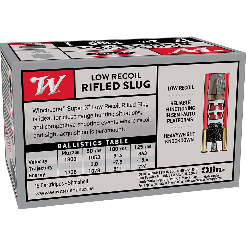 Winchester Super-X Shotshells 12ga 2-3/4" 1oz 1300 fps Slug 25/ct Picture of Winchester Ammunition WINCHESTER SUPER-X 12 GA 2-3/4'' 15-PACK LOW RECOIL 1 OZ 15/RDS