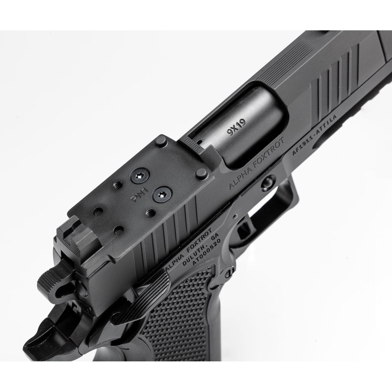 Alpha Foxtrot AF1911-Attila MOS Handgun 9mm Luger 15rd Magazine(2) 3.5" Comp Barrel DLC Black Picture of Alpha Foxtrot AF1911-ATTILA 9MM 3.5" COMP. LOCK MOS DLC BLACK 15 RD