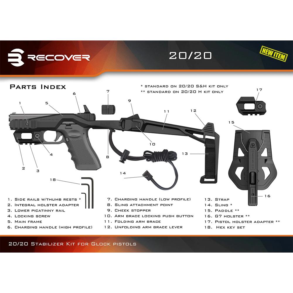 Recover Tactical 20/20N Stabilizer Kit with Brace Black Picture of Recover Tactical RECOVER TACTICAL 2020N+SLX+MG9 BRACE BLACK
