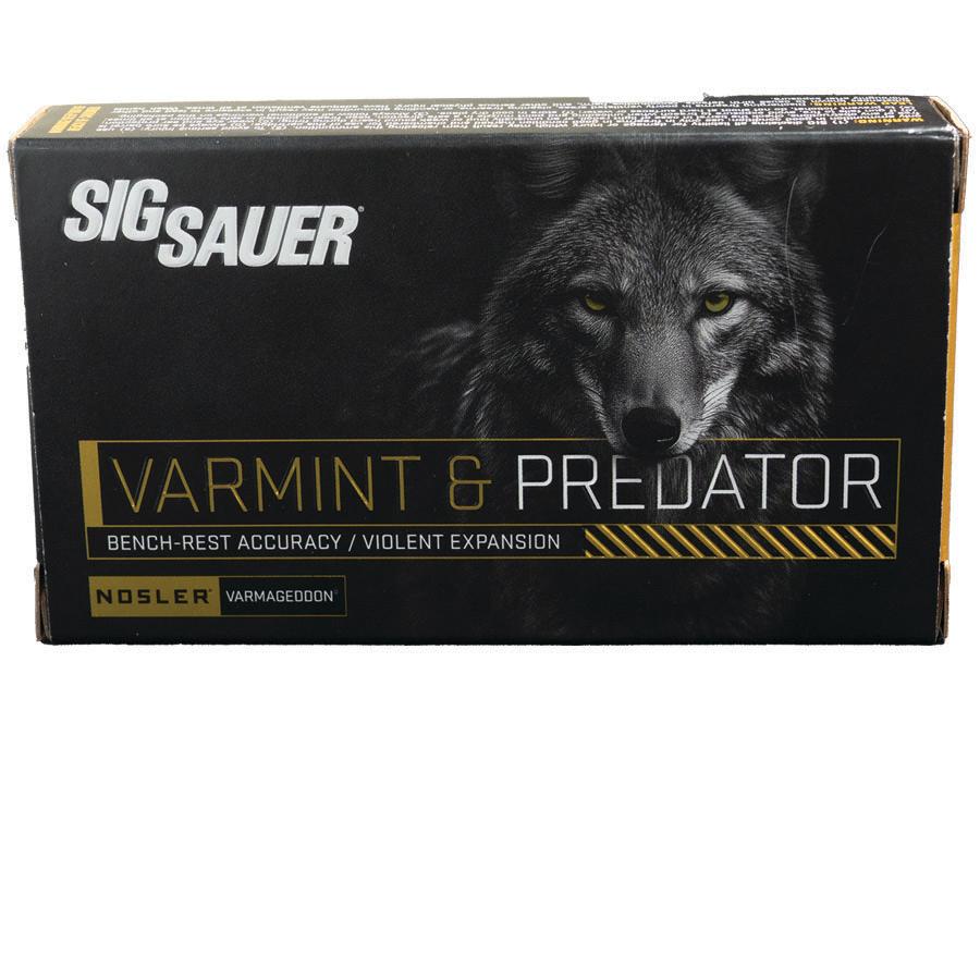 Sig Sauer Varmint & Predator w/Varmageddon Rifle Ammunition .223 Rem 40gr PT 3650 fps 20/ct Picture of Sig Sauer SIG AMMO 223 REM 40GR VARMINT & PREDATOR VARMAGEDDON BOX/20