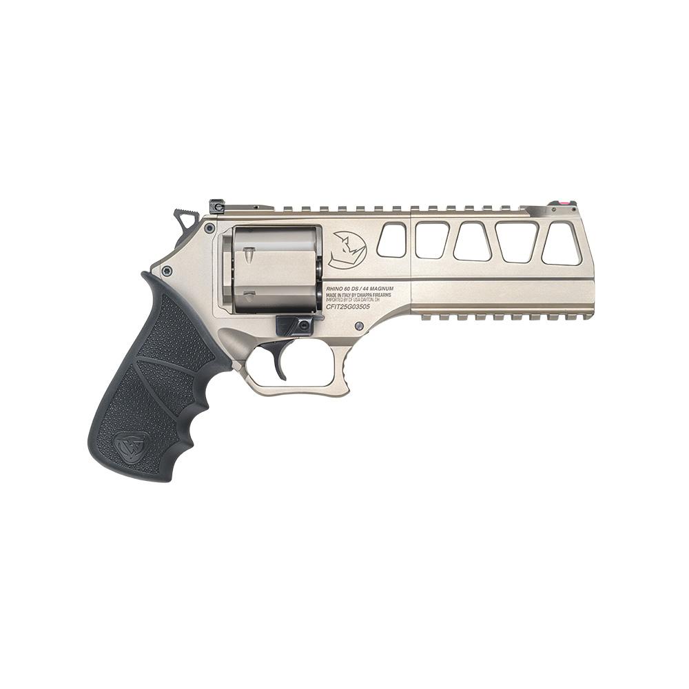 Chiappa Rhino 60DS Handgun .44 Rem Mag 6" Barrel White Nickel Finish Adjustable Rear Sight Hogue Rubber Grip