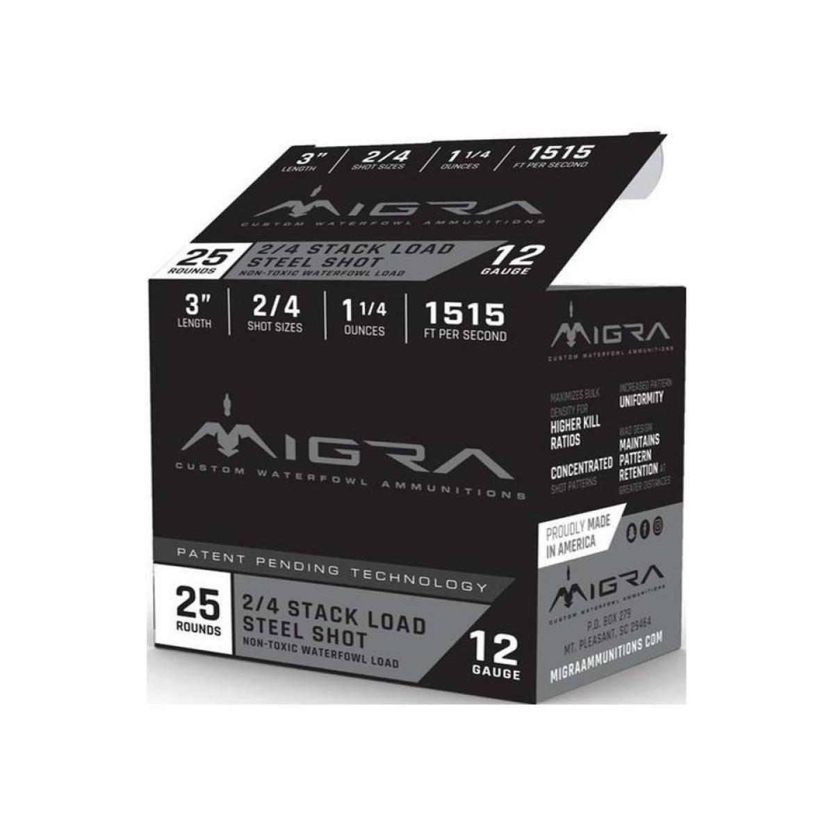 Migra Ammunition Stack Shotshell 12ga 3" 1-1/4 oz 1515 fps 2/4 shot 25/ct
