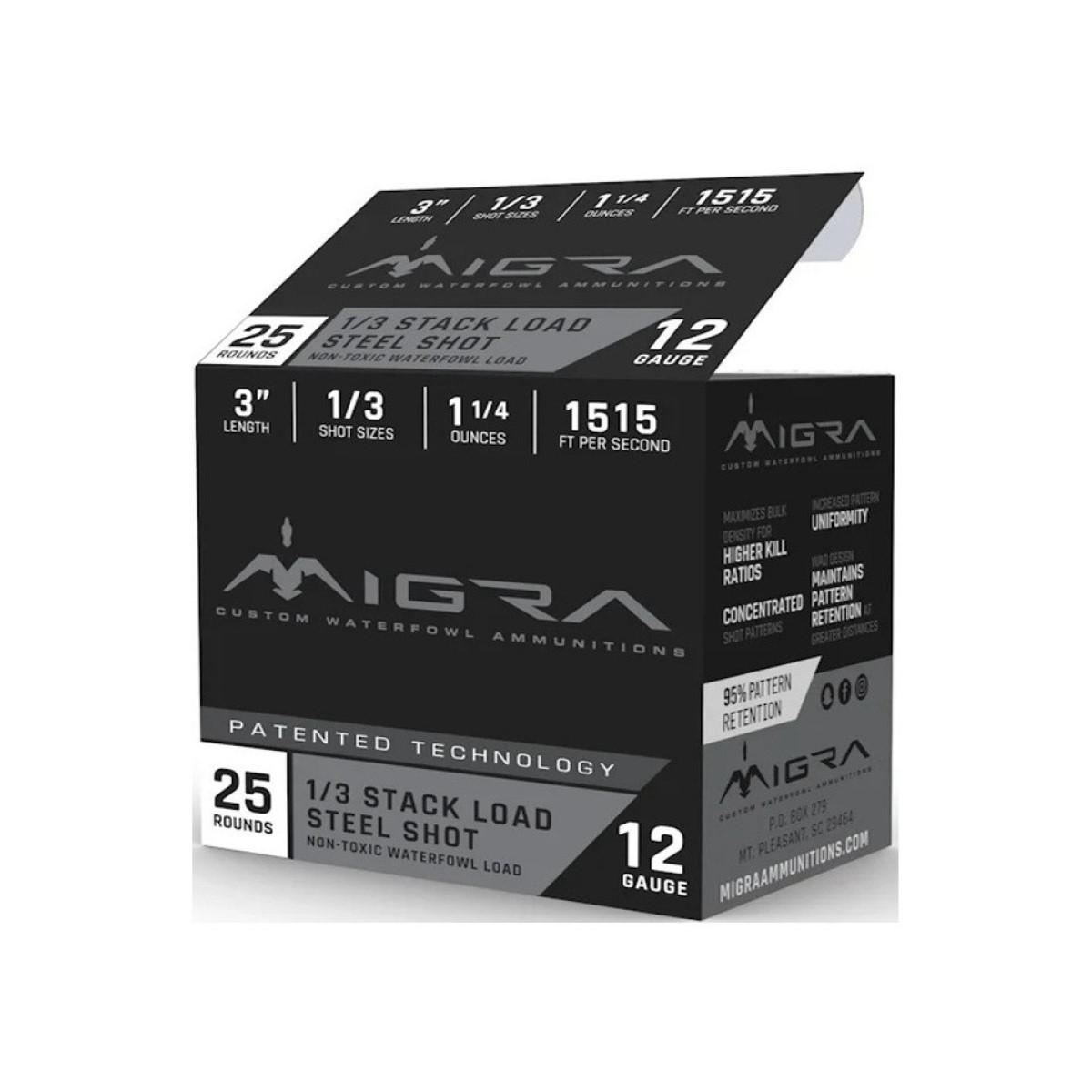 Migra Ammunition Stack Shotshell 12ga 3" 1-1/4 oz 1515 fps 1/3 shot 25/ct
