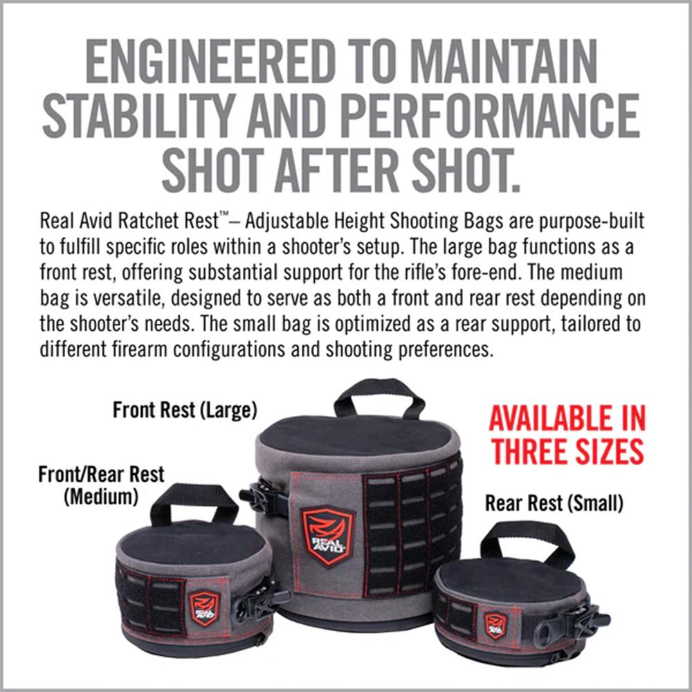 Real Avid Ratchet Rest Adjustable Height Shooting Bag Front Medium Picture of Real Avid Real Avid Ratchet Rest ? Adj Height Shooting Bag - Front/Rear (Medium)