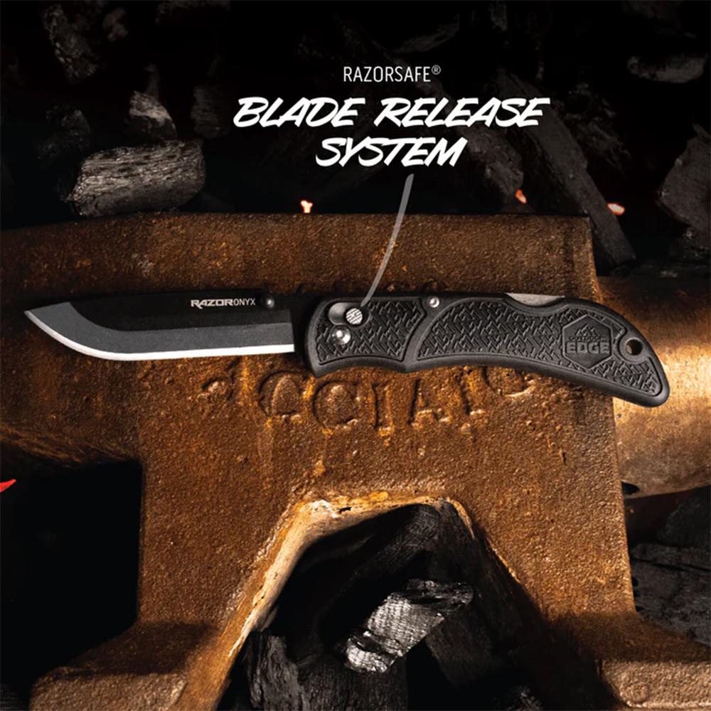 Outdoor Edge Onyx EDC Folding Knife 3-1/2" Drop Point Blades Black Picture of Outdoor Edge Outdoor Edge 3.5'' Razor Onyx Knife Black 3 Stainless Drop Point Blades