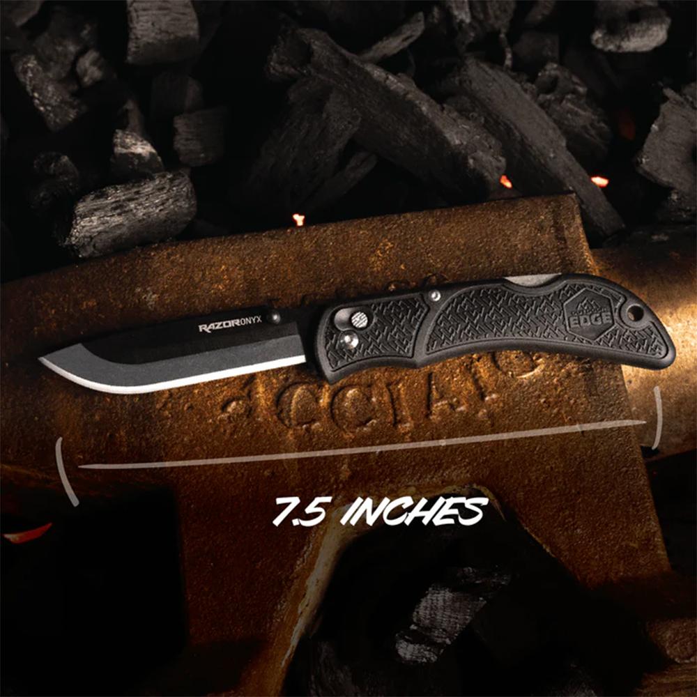 Outdoor Edge Onyx EDC Folding Knife 3-1/2" Drop Point Blades Black Picture of Outdoor Edge Outdoor Edge 3.5'' Razor Onyx Knife Black 3 Stainless Drop Point Blades