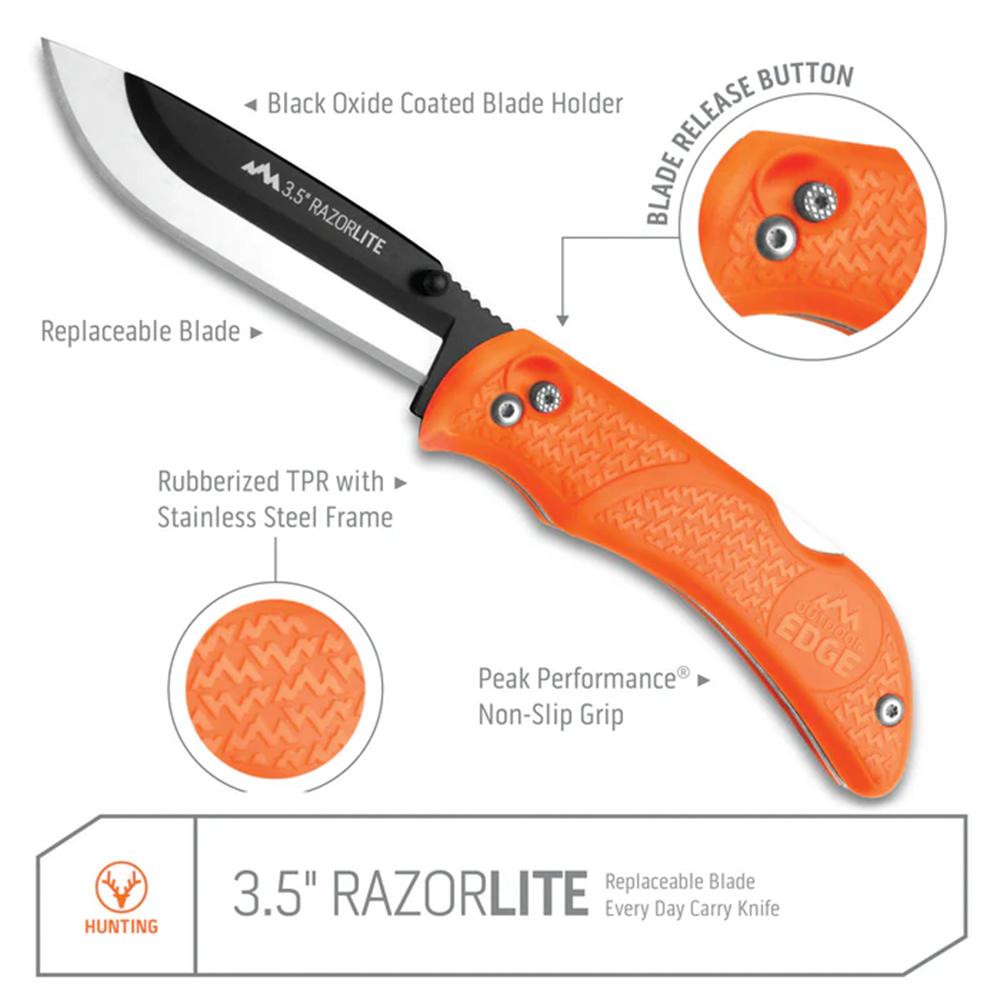 Outdoor Edge RazorPro L Replaceable Blade Folding Knife 3-1/2" Drop Point Blade Orange Clam Picture of Outdoor Edge RAZOR-BLAZE Orange-6 Blade)Clam