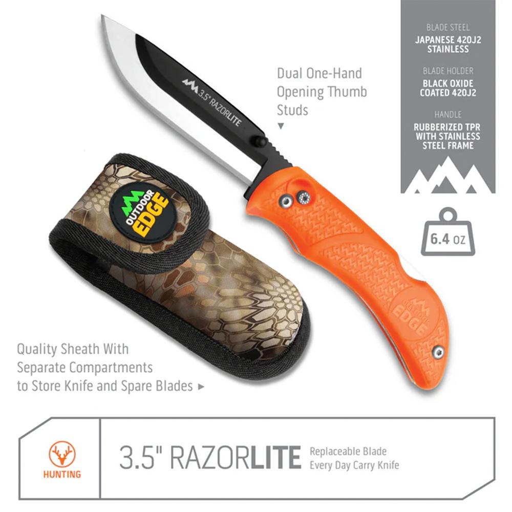 Outdoor Edge RazorPro L Replaceable Blade Folding Knife 3-1/2" Drop Point Blade Orange Clam Picture of Outdoor Edge RAZOR-BLAZE Orange-6 Blade)Clam