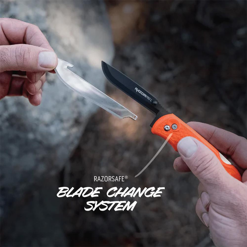 Outdoor Edge RazorPro L Replaceable Blade Folding Knife 3-1/2" Drop Point Blade Orange Clam Picture of Outdoor Edge RAZOR-BLAZE Orange-6 Blade)Clam