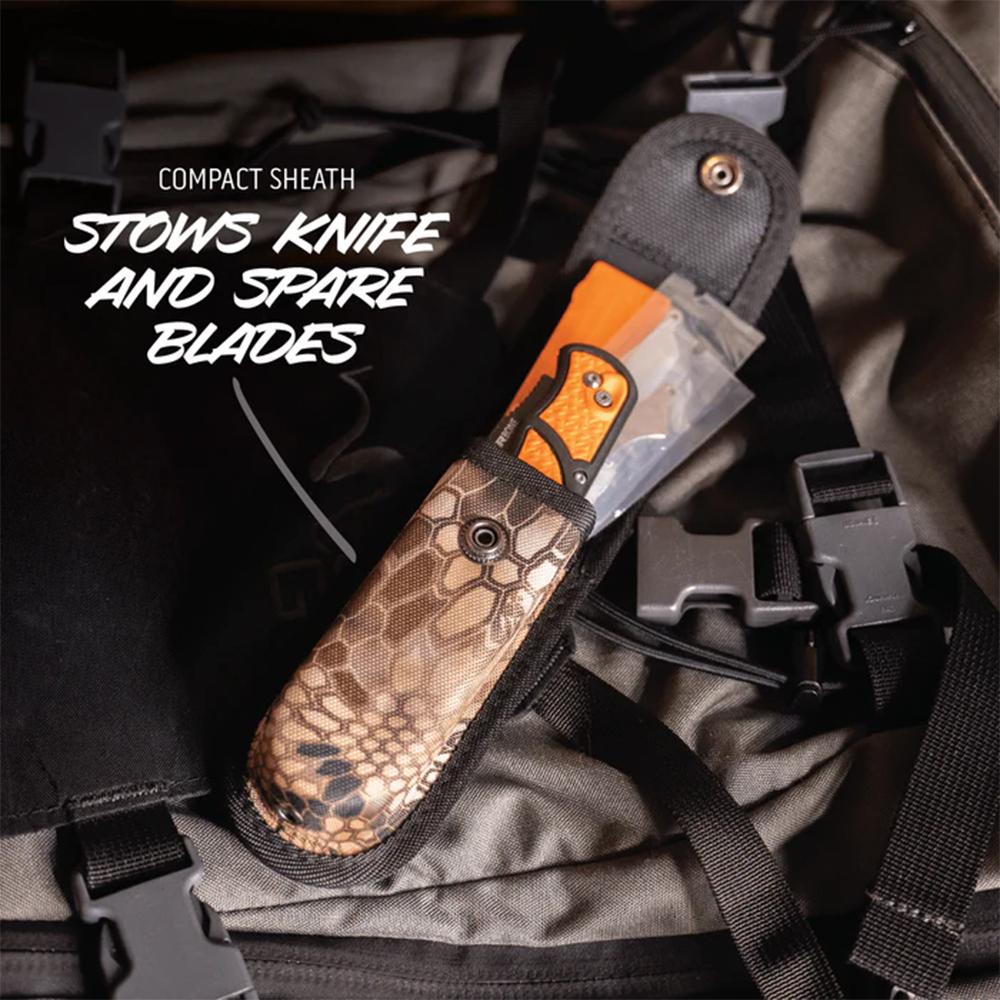 Outdoor Edge Razorbone Replaceable Blade Folding Knife 5" Drop Point Blade Orange Picture of Outdoor Edge Outdoor Edge Razorbone Knife Orange 6 Blades