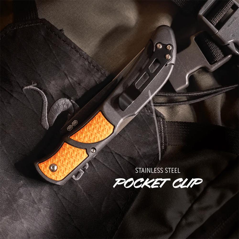 Outdoor Edge Razorbone Replaceable Blade Folding Knife 5" Drop Point Blade Orange Picture of Outdoor Edge Outdoor Edge Razorbone Knife Orange 6 Blades