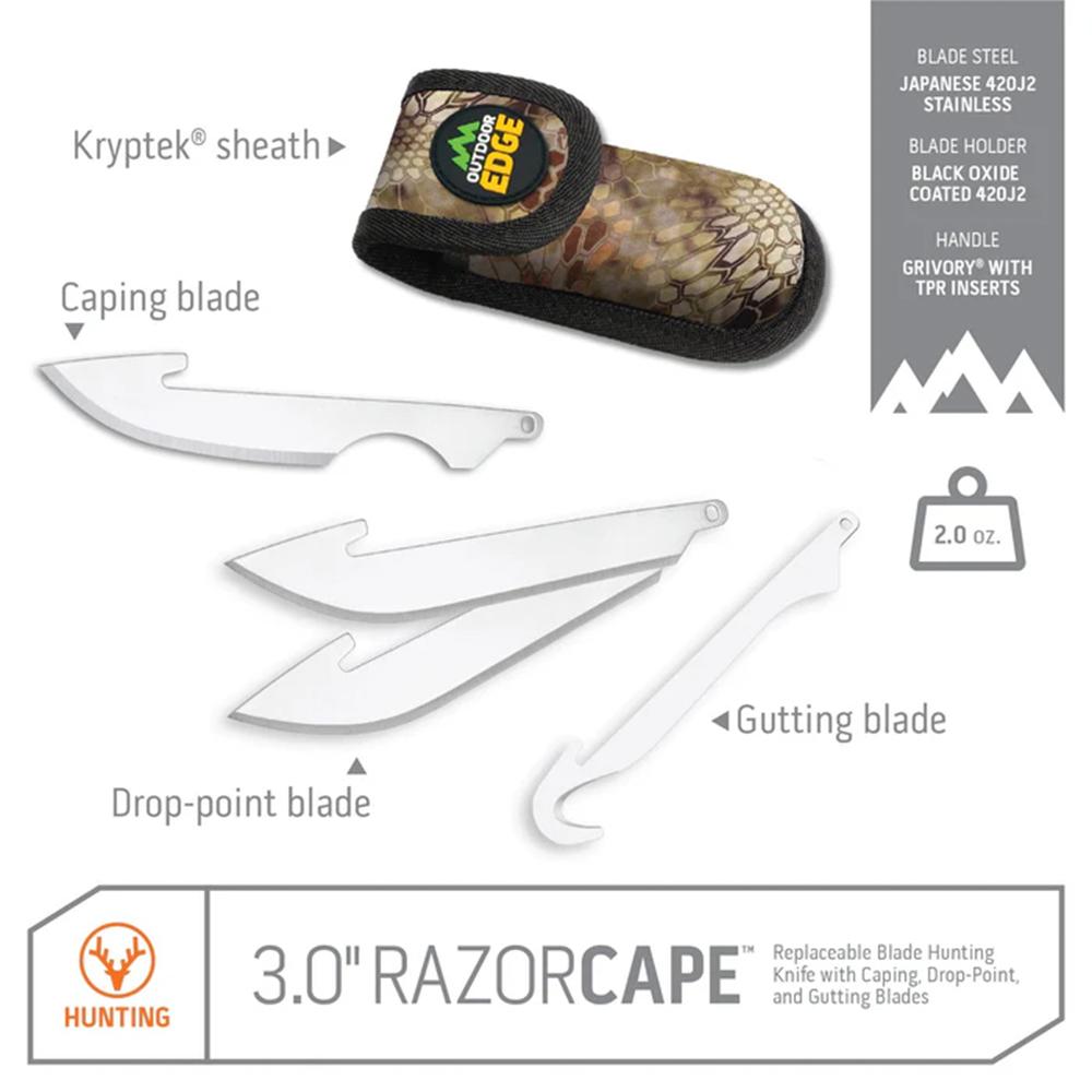 Outdoor Edge RazorCape Folding Knife 3" Drop Point Blades Orange Picture of Outdoor Edge Outdoor Edge 3.0'' Razor-Caping Knife Orange 6 Blades