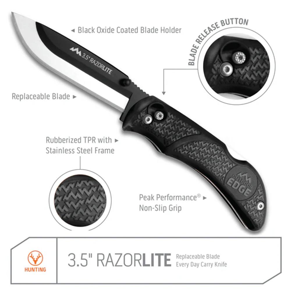 Outdoor Edge RazorPro L Replaceable Blade Hunting Knife 3-1/2" Drop Point Blade Black Picture of Outdoor Edge RAZOR-LITE (Black-6 Blades) Cla