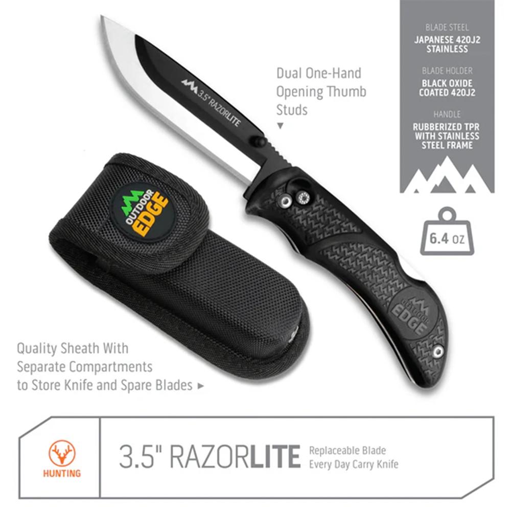 Outdoor Edge RazorPro L Replaceable Blade Hunting Knife 3-1/2" Drop Point Blade Black Picture of Outdoor Edge RAZOR-LITE (Black-6 Blades) Cla