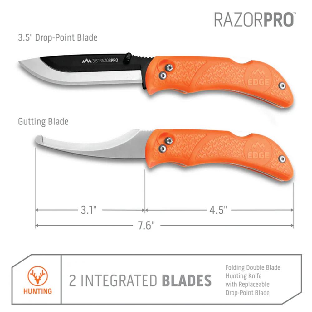 Outdoor Edge RazorPro G Saw Combo Hunting Knife & Folding Saw 3-1/2" Drop Point Blade Orange Picture of Outdoor Edge Outdoor Edge 3.5'' Razor-Pro G Knife /Saw Combo Orange 6 Blades