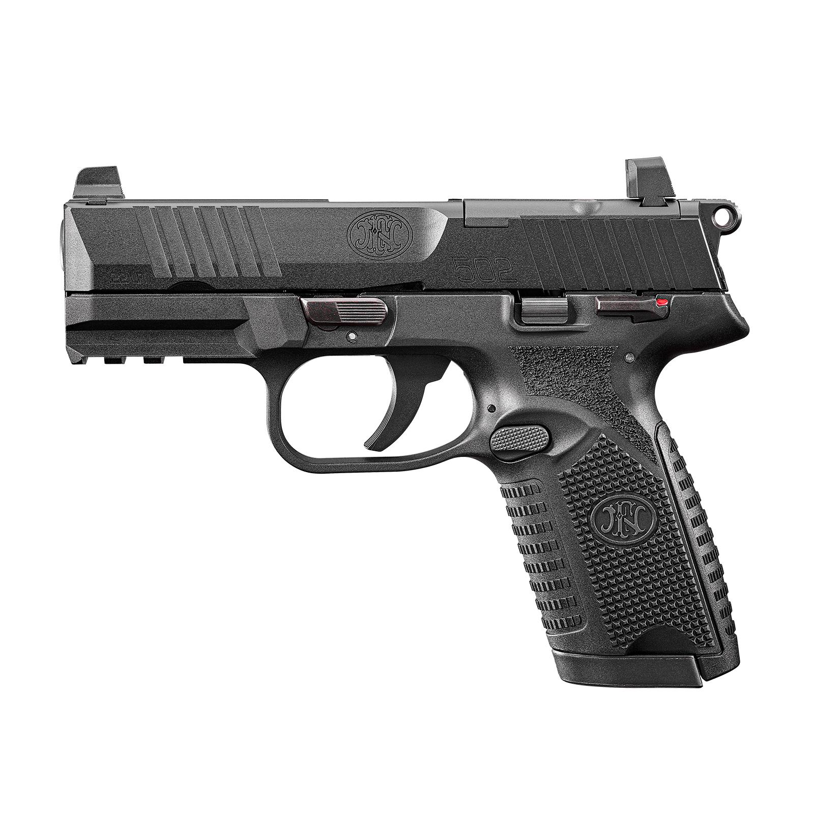 FN 502 MRD CA Compliant Handgun .22 LR 10rd Magazines(2) 4" Barrel Black Optic Ready Picture of FN USA FN 502 MRD CA 22lr 4in BLK/BLK (2)10rd OR