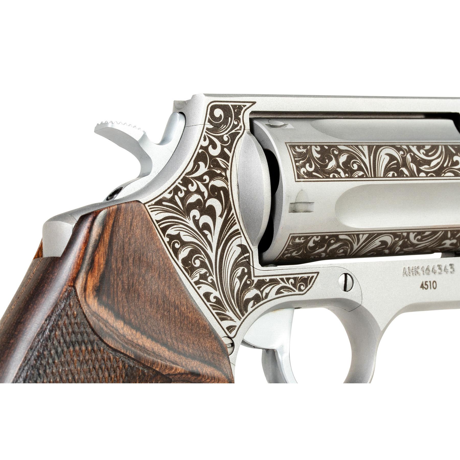 Taurus Judge 20th Anniversary Handgun .45 Colt/410ga 5rd Capacity 3" Barrel Engraved Stainless Wood Grips Picture of Taurus International Inc. TAURUS JUDGE .45 COLT/.410 GA SS 3'' 5S 20 YR