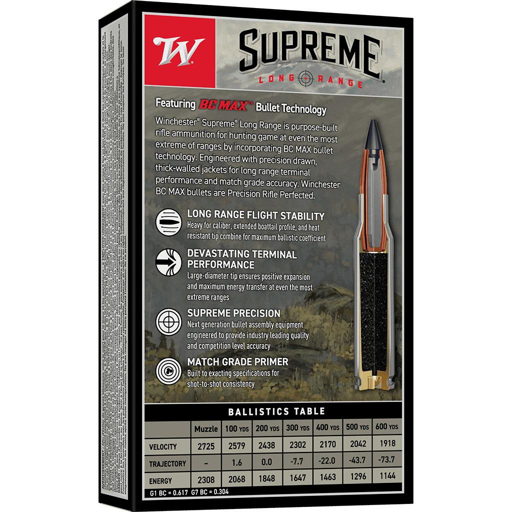 Winchester Supreme Long Range Rifle Ammunition 6.5 Creedmoor 140gr PT 2570 fps 20/ct Picture of Winchester Ammunition WINCHESTER SUPREME LONG RANGE 6.5 CREEDMOOR BC MAX 140 GR 20/RDS