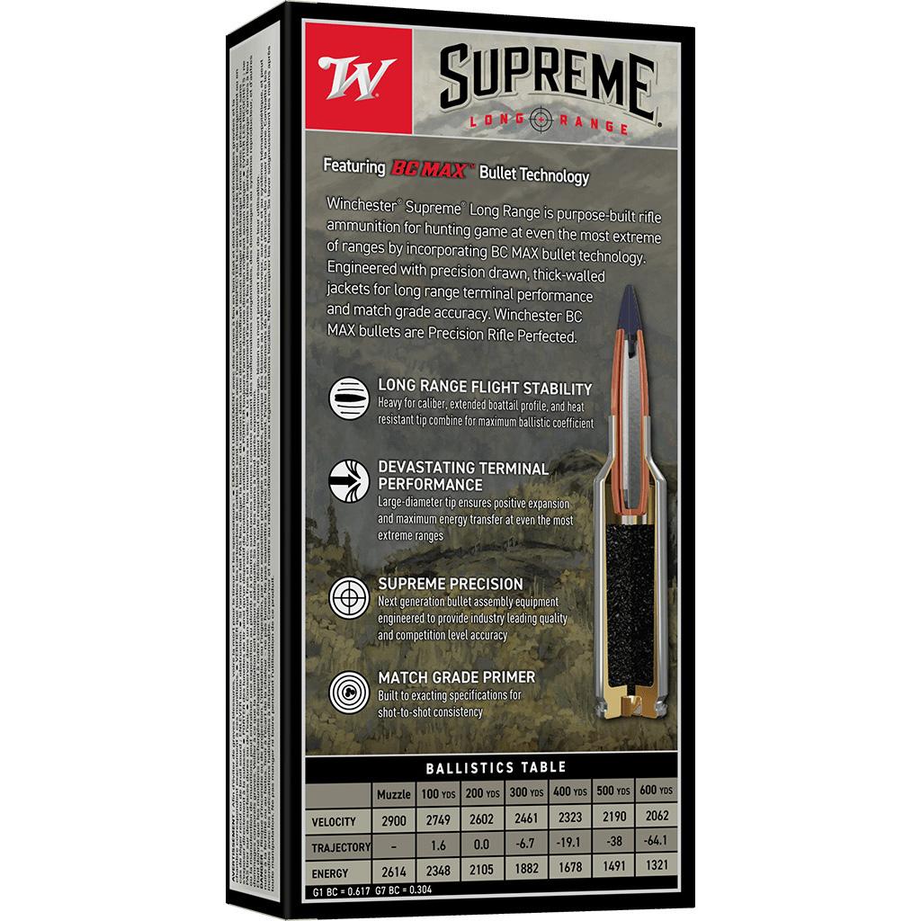 Winchester Supreme Long Range Rifle Ammunition 6.5 PRC 140gr PT 2900 fps 20/ct Picture of Winchester Ammunition WINCHESTER SUPREME LONG RANGE 6.5 PRC BC MAX 140 GR 20/RDS