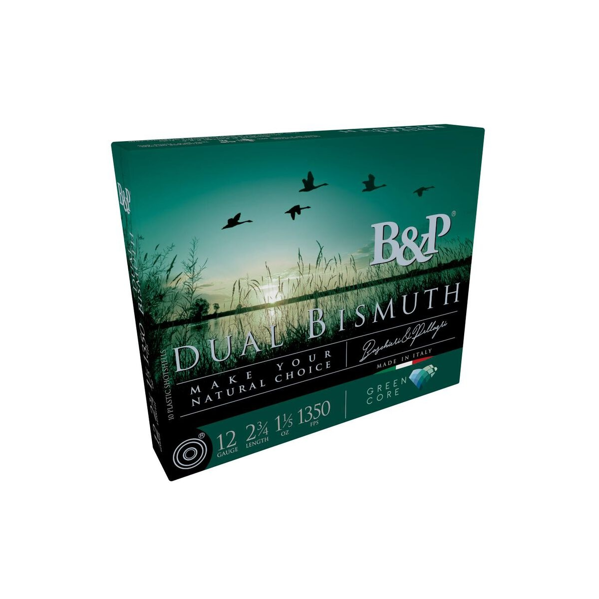 B&P Dual Bismuth Shotshells 12GA 3'' 1-1/4OZ 1350 fps #3 & #4 10/ct Picture of Baschiere & Pellagri USA Inc. B&P DUAL BISMUTH 12GA 3'' 1-1/4OZ 4+3 1350FPS 10/RD